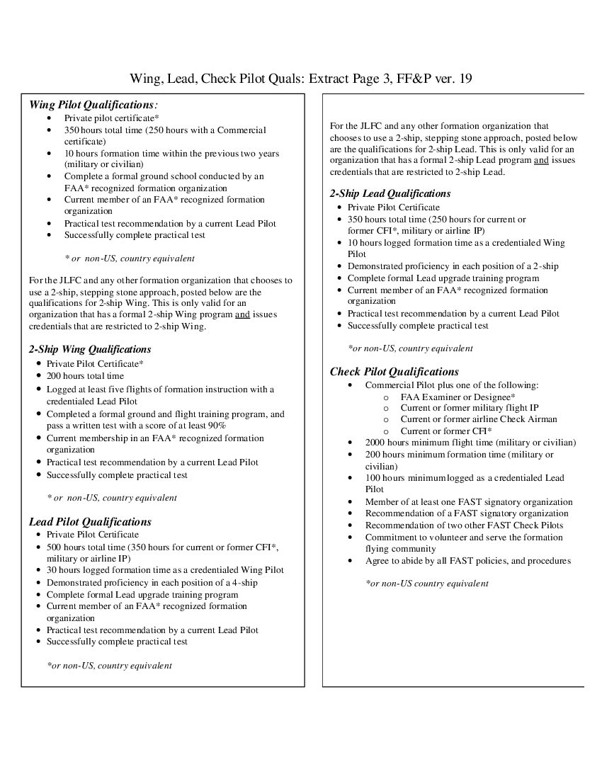 Wing, Lead, and Check Pilot Qualifications preview